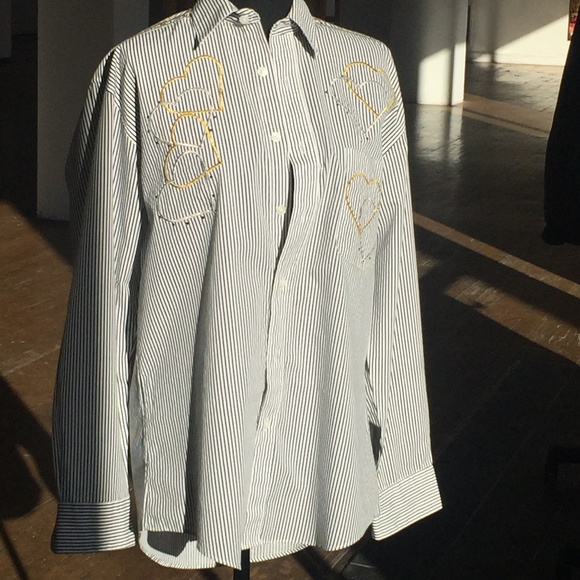 Mili designs Tops - Soft Black/white stripe w/gold and silver embroidery Western button-down